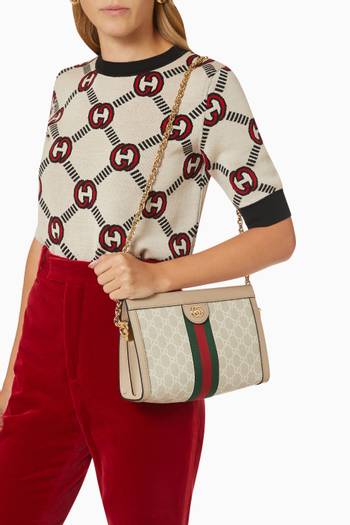 hover state of Small Ophidia GG-print Shoulder Bag in Coated-canvas
