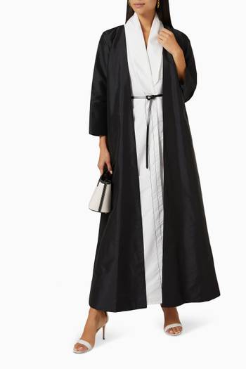 hover state of Belted Coat Style Abaya in Silk 