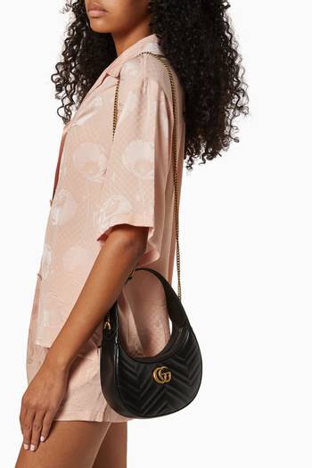hover state of GG Marmont Half-Moon-Shaped Mini Bag in Leather