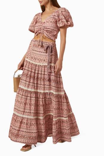 hover state of Cyrene High-waist Tiered Maxi Skirt in Linen  
