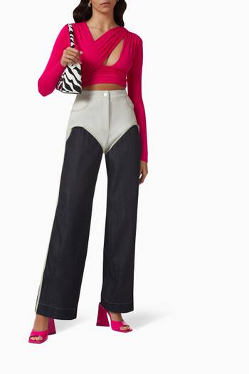 hover state of Gathered Tie Crop Top in Stretch-viscose
