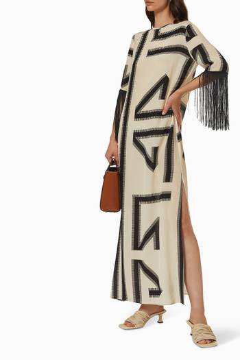 hover state of Renzo Fringe Maxi Dress in Silk Crepe de Chine 
