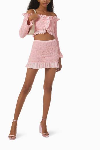 hover state of Ruffled Crop Top in Smocked Jersey