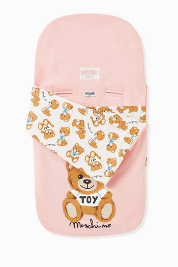 hover state of Teddy Toy & Logo Print Padded Sleep Nest in Cotton