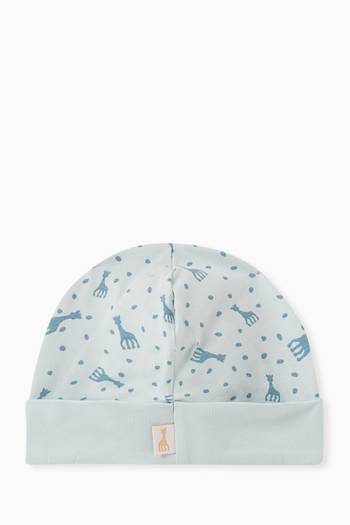 hover state of All-over Giraffe Print Beanie in Cotton  