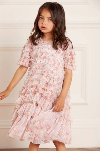 hover state of Vintage Floral Valentine Ruffle Dress in Tulle