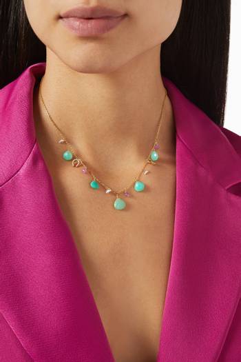 hover state of Chrysoprase, Pink Sapphire & Diamond Necklace in 18kt Yellow Gold  