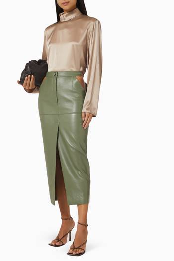hover state of Cut-out Midi Skirt in Eco Leather