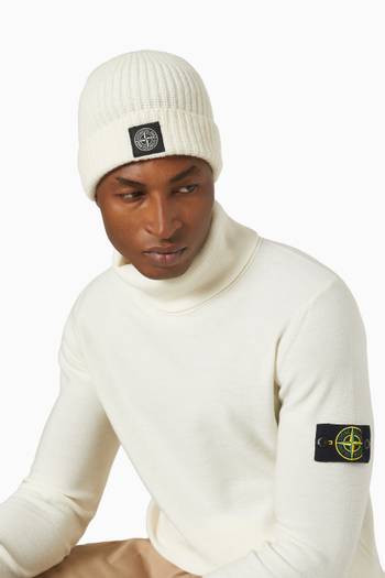 hover state of Logo Patch Beanie in Ribbed Wool