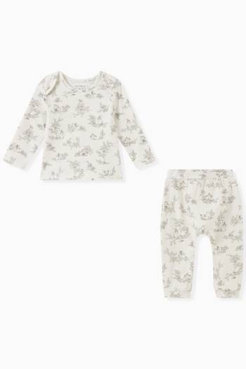 hover state of Rabbit-print Top & Pants Set in Stretch-cotton