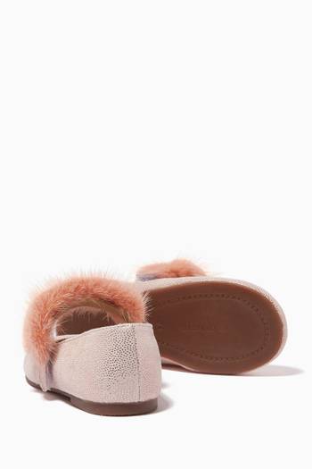 hover state of Fur-trimmed Ballerina Shoes in Suede
