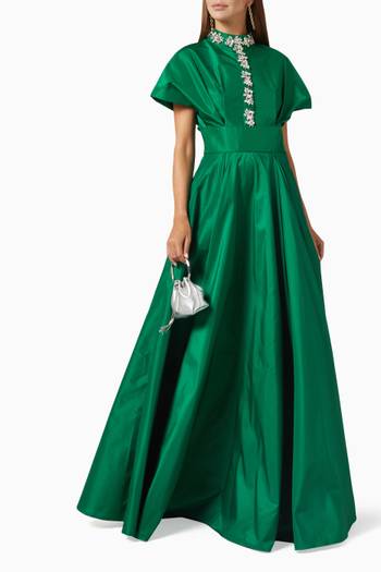 hover state of Kyra Embellished Flared Gown in Taffeta