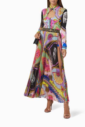 hover state of Ventagli-print Pleated Skirt in Chiffon