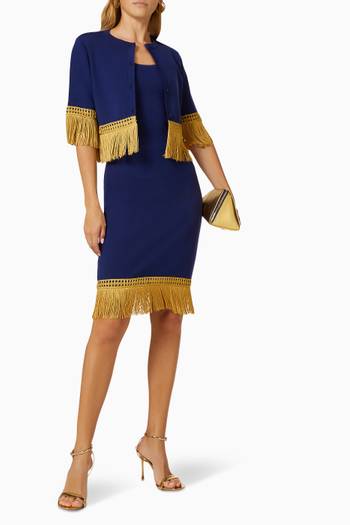 hover state of Fringe-trimmed Midi Dress in Wool