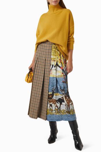 hover state of Pesche Panelled Midi Skirt in Wool-blend