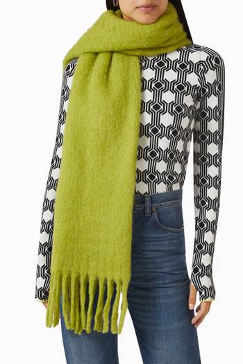 hover state of Oriente Maxi Fringed Scarf in Wool-blend