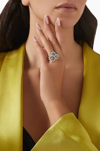 hover state of Tudor Rose Petal Diamond & Multi-stone Ring in 18kt White Gold