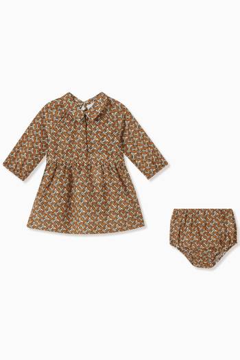 hover state of Monogram Print Shirt Dress & Bloomers Set in Cotton