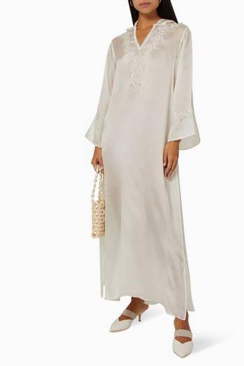 hover state of Embellished Hooded Maxi Dress in Silk Organza