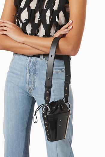hover state of Mini Studded Bucket Shoulder Bag in Leather