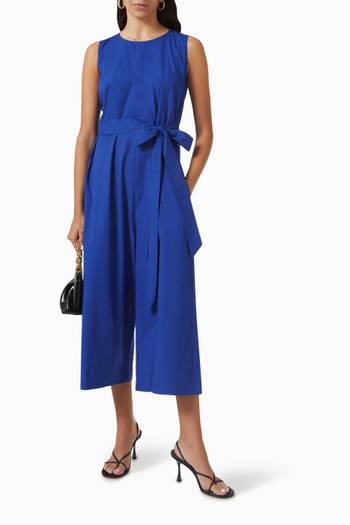 hover state of Bluish Blue Belted Jumpsuit in Cotton