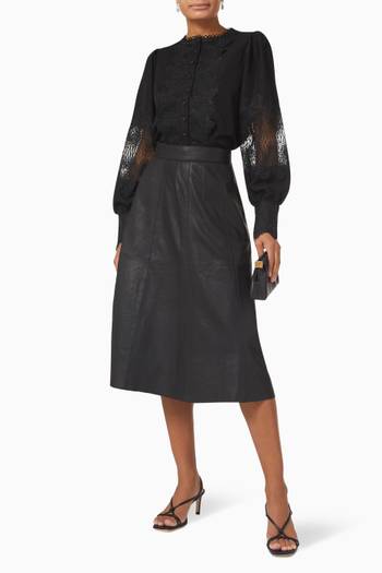 hover state of Yasvanessa Midi Skirt in Leather
