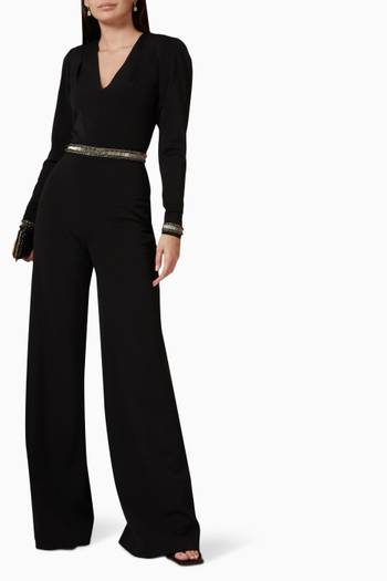 hover state of Embroidered Long Sleeve Jumpsuit in Jersey