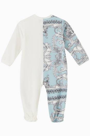 hover state of Silver Baroque Baby Sleepsuit in Cotton