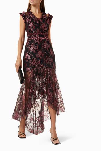 hover state of Asymmetric Midi Dress in Lace