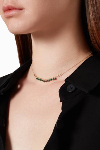 hover state of Dangling Paper Clip Malachite Necklace in 18kt Yellow Gold