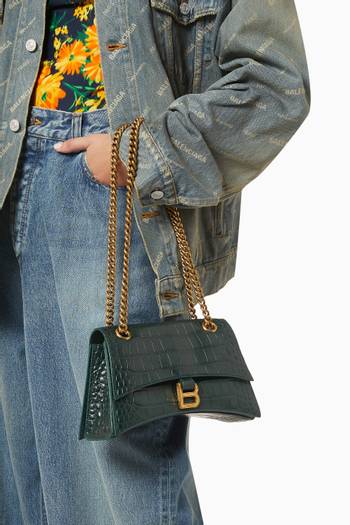 hover state of Small Crush Chain Shoulder Bag in Croc-embossed Leather