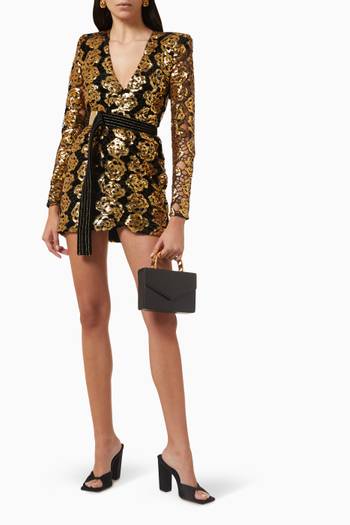 hover state of Miami Nights Sequin-embellished Mini Wrap Dress