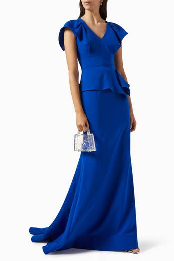 hover state of Ruffled Peplum Maxi Gown in Stretch-crepe