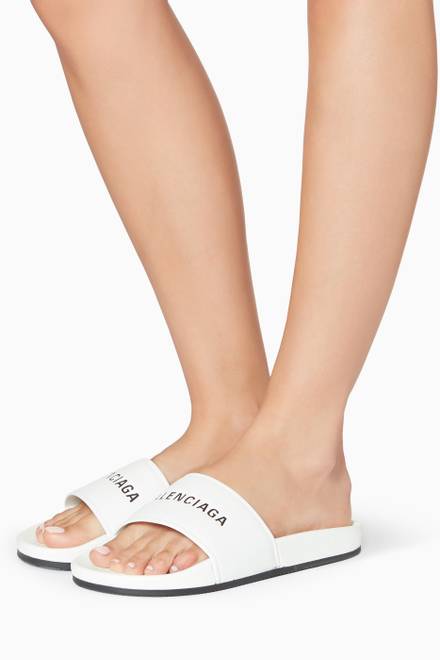 hover state of White Balenciaga Leather Slides  