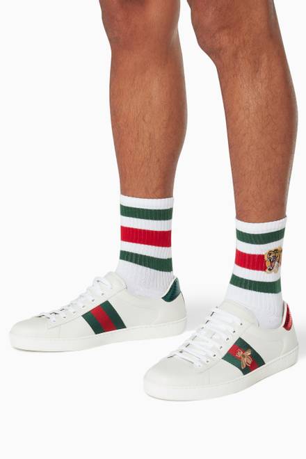 hover state of White Embroidered Appliqué Calf Socks 