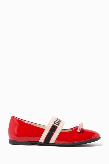 hover state of Ballet Flats with Gucci Stripe in Patent Leather   