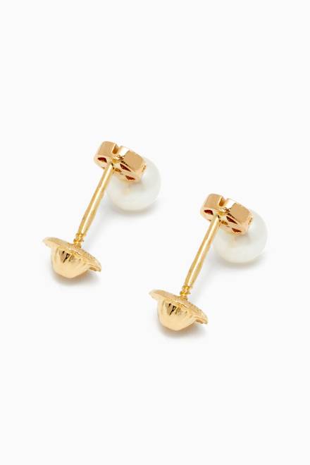 hover state of Pearl Diamond Stud Earrings in 18kt Yellow Gold