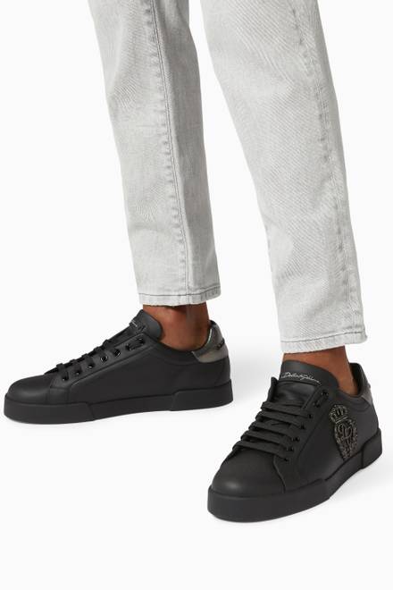 hover state of Portofino Crown Embroidered Sneakers in Nappa