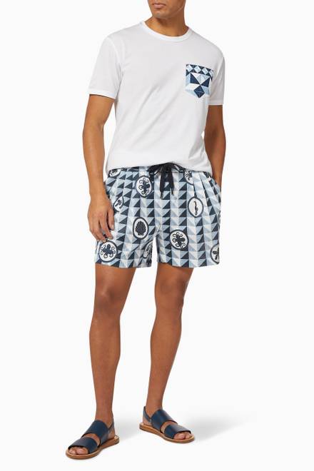 hover state of Shorts with Marine Animals in Majolica Print Cotton  