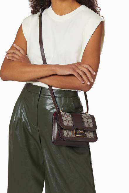 hover state of Alie Shoulder Bag 18 in Signature Jacquard & Leather