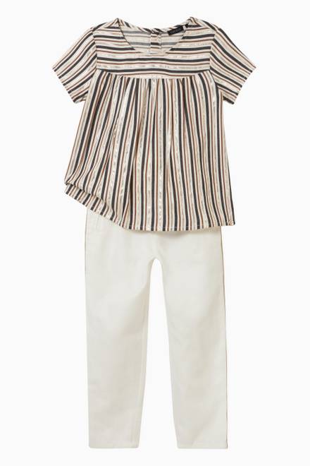 hover state of Ecru Shiny Striped Blouse in Cotton 