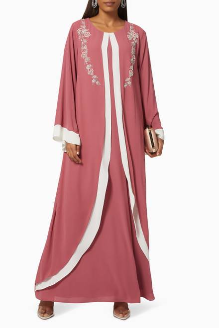 hover state of Hand Embroidered Belted Jalabiya & Hijab Set   