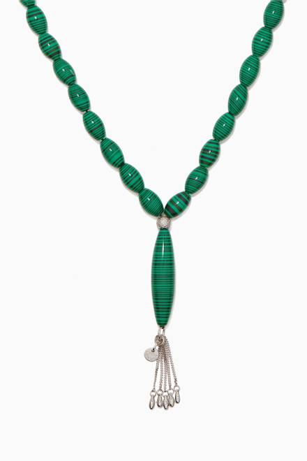 hover state of Oval Worry Beads in Malachite in Sterling Silver  