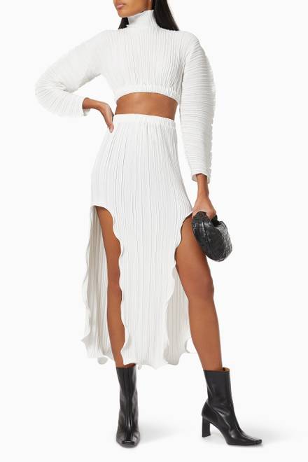 hover state of Fluted Slit Skirt in Crepe