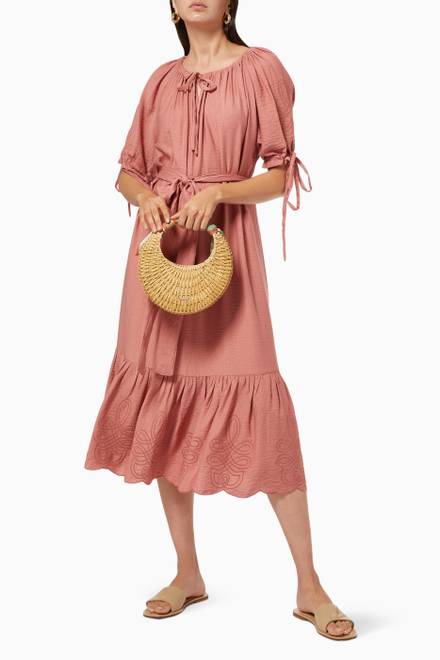 hover state of Frill Embroidered Dress with Belt  