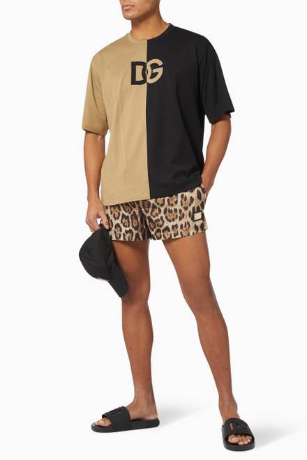hover state of Leopard Short Swim Shorts with Logo Plate 
