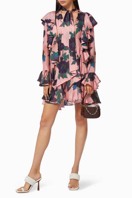 hover state of Aymee Floral Ruffle Dress in Silk