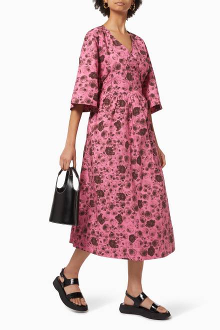 hover state of Oversized Wrap Midi Dress in Printed Organic Cotton Poplin   