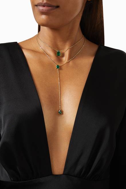 hover state of Pear CZ Layered Lariat Necklace