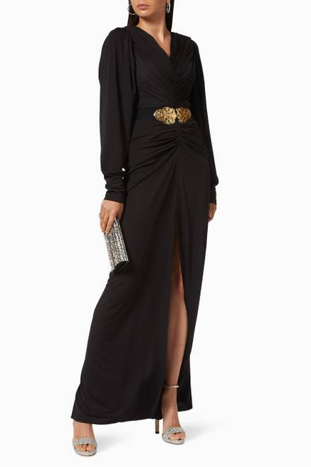 hover state of Long Sleeve Ruched Gown with Belt